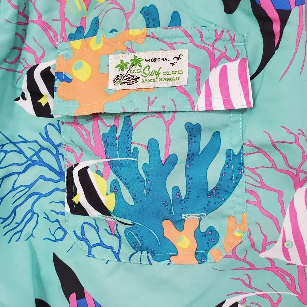 U.S. Surf Club Men's Fish Print Swim Trunks Size L